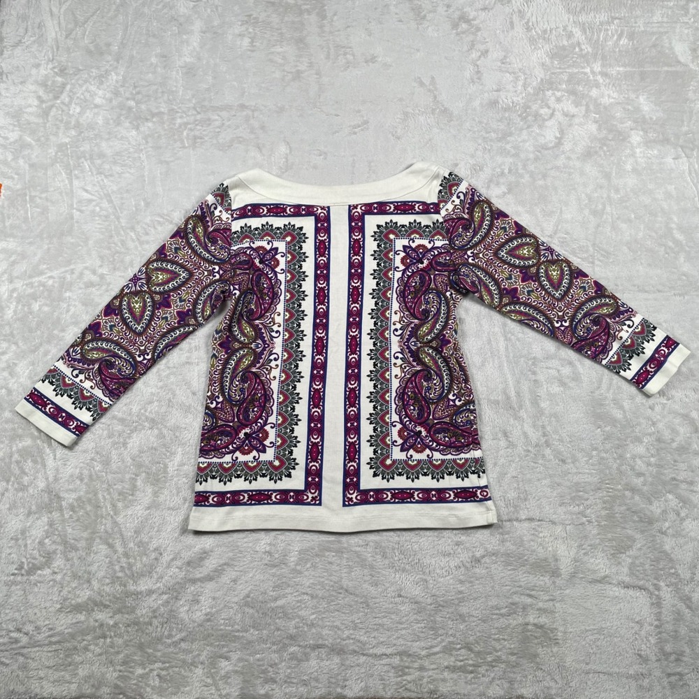 Rafaella Paisley Print 3/4 Sleeve Boat Neck Top - Women's Small (S) - Picture 2 of 6